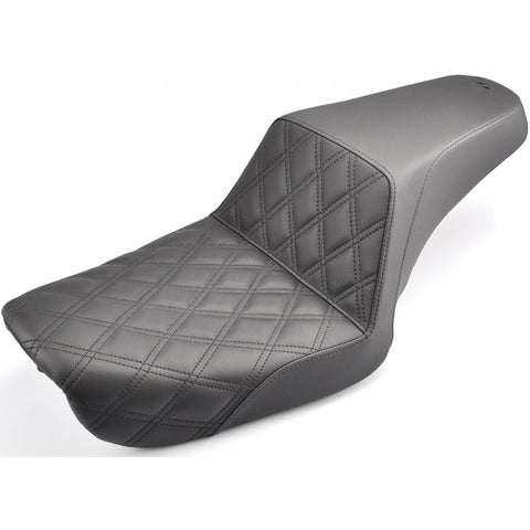 Saddlemen Step-Up 2-Up Seat for 2004-05 Harley Dyna Super Glide / Low Rider models - Black/Lattice Stitched - 804-04-172