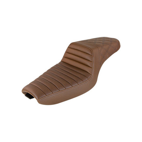Saddlemen Step-Up 2-Up Seat for 2004-20 Harley Sportster models - Brown/Tuck and Roll with Rear Lattice Stich - 807-03-176BR