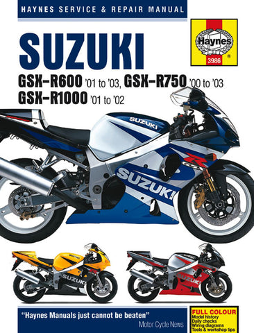 Haynes Service Manual for Suzuki GSX-R600 / GSX-R750 / GSX-R1000 - M3986
