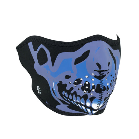 ZAN HeadGear Neoprene Half Face Mask - Blue - Chrome Skull - WNFM0024H