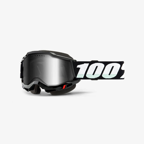 100% Accuri 2 Snowmobile Goggles - Black with Silver Mirror Vented Dual Pane Lens