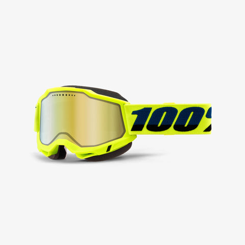 100% Accuri 2 Snowmobile Goggles - Yellow with Mirror Gold Vented Dual Pane Lens