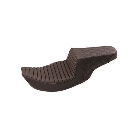 Saddlemen Step-Up 2-Up Seat for 1997-07 Harley Road King models - Brown/Tuck and Roll with Rear Lattice Stich - 897-06-176BR