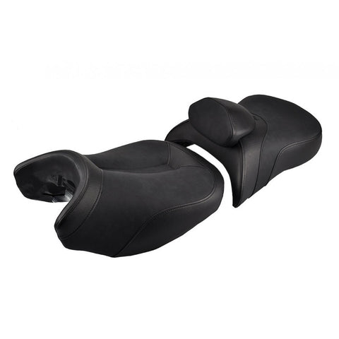 Saddlemen Adventure Track 2-Piece Low Profile 2-Up Seat with Lumber Rest for 2013-20 BMW R1200GS/R1250GS - Black/Suede - 0810-BM32LR