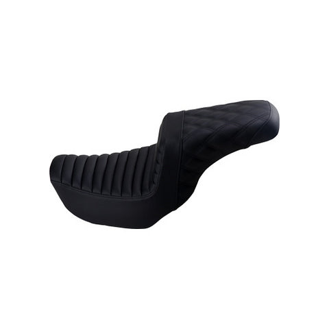 Saddlemen Step-Up 2-Up Seat for 2006-17 Harley Dyna models - Black/Tuck and Roll with Rear Lattice Stich - 806-04-176