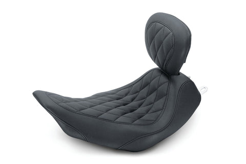 Mustang Wide Tripper Solo Seat with Backrest for 2006-17 Harley Dyna models - Diamond/Black - 79802
