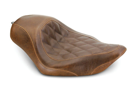 Mustang Wide Tripper Diamond Pattern Solo Seat for Harley Davidson - Brown - 76730