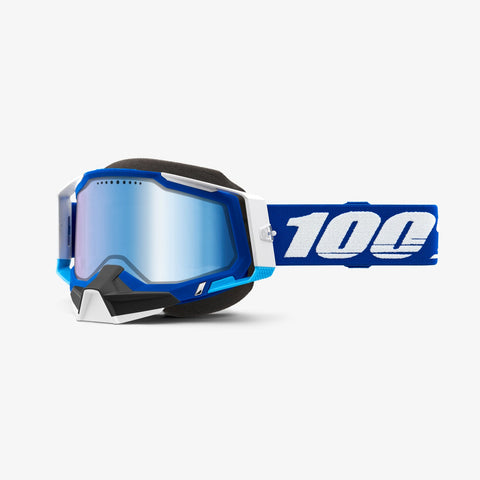 100% Racecraft 2 Snowmobile Goggles - Blue with Blue Mirror Vented Dual Pane Lens