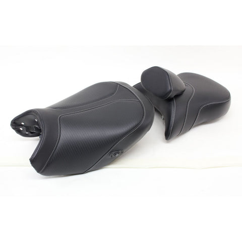 Saddlemen Adventure Tour Heated 2-Up Seat with Driver Lumbar Support for 2013-20 BMW R1200GS/R1250GS - Black/Contrast Stitched - 0810-BM33RHCT