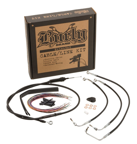 Burly Brand Extended Cable/Brake Line Kit for 15in Bagger Bars With ABS - Black - B30-1100