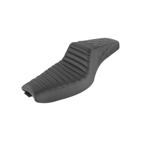 Saddlemen Step-Up 2-Up Seat for 2004-20 Harley Sportster models - Black/Tuck and Roll with Rear Lattice Stich - 807-03-176