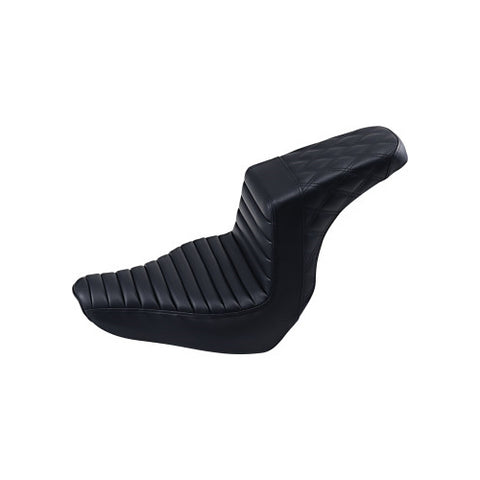 Saddlemen Step-Up 2-Up Seat for 2013-17 Harley Softail Breakout - Black/Tuck and Roll with Rear Lattice Stich - 813-27-176