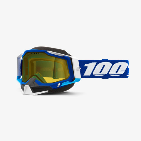 100% Racecraft 2 Snowmobile Goggles - Blue with Yellow Vented Dual Pane Lens