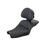 Saddlemen Explorer 2-Up Seat with Driver Backrest for 2004-20 Harley Sportster models - Black/Lattice Stitched - 807-11-030LS