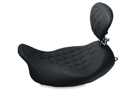 Mustang Wide Tripper Solo Seat with Backrest for 2008-20 Harley Touring models - Diamond/Black - 79725
