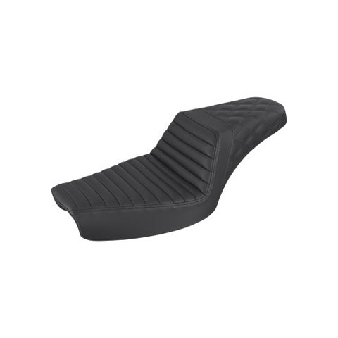 Saddlemen Step-Up 2-Up Seat for 1996-03 Harley Dyna models - Black/Tuck and Roll with Rear Lattice Stich - 896-04-176