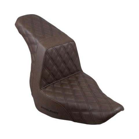 Saddlemen Step-Up 2-Up Seat for 2018-22 Harley Softail Low Rider/Sport Glide - Brown/Lattice Stitched - 818-29-175BR