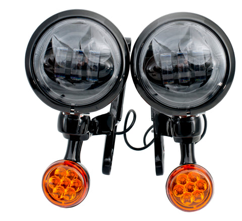 Rivco LED Auxiliary Lights with Turn Signals for Harley Touring models - Black/Black - MV195